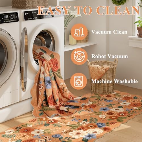 DUKINO 2x4 Rug for Entryway, Floral Washable Kitchen Rugs Non Slip, Orange - Image 6