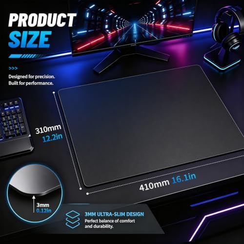 Glass Gaming Mouse Pad, 5.0 Nano Etched Surface, Custom PU Non Slip Base, Esports Level Speed & Precision, Tempered Glass, Waterproof & Durable, 410mm*310mm Multi-Use Sizes (Black) - Image 2
