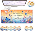 Large Keyboard Mouse Pad Set, Extended Mouse Pad+Keyboard Wrist Rest Support, Memory Foam Ergonomic Easy Typing, 4Pcs (31.5×11.8 in) Desk Pad Set for Office Home,Bible Verse Flower Butterfly by Unknown