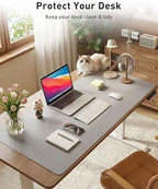 Aothia Faux Leather Desk Mat - Large Mouse Pad, Non-Slip PU Leather Blotter, Waterproof Writing Surface for Office and Home (Light Grey, 63" x 17") - Image 3