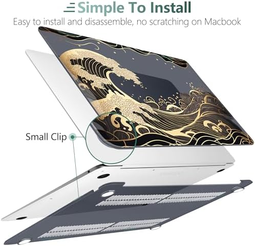 DONGKE Compatible with MacBook Air 13 inch Case 2021 2020 2019 2018 Release A2337 M1 A2179 A1932 with Retina Display Touch ID, Plastic Hard Shell & Keyboard Cover - Golden Wave - Image 4
