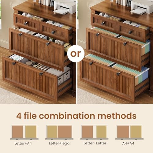 SEDETA 4 Drawers File Cabinet, 33" Farmhouse Filing Cabinets for Home Office fit Legal/Letter/A4 File, Wood Office File Cabinet with Power Outlets, Printer Stand with Storage, Brown - Image 4