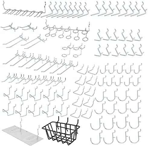 Hiltex 53108 100 Piece Metal Peg Board Hooks and Accessories Set, Pegboard Hooks Assortment, Bins & Hooks for Crafts, Organizer for Garage, Peg Board Tool Utility Hook, 1/4 Pegboard Hooks Accessories by Hiltex