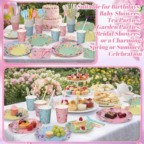 450 Pcs Tableware Set, Serve 50, Pastel, Floral Floral Party - Image 5