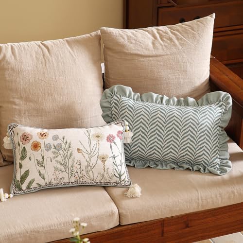 ISAENNE Designer Linen Throw Pillow Cover,Set of 2,20"x12"-Serenity D - Image 6
