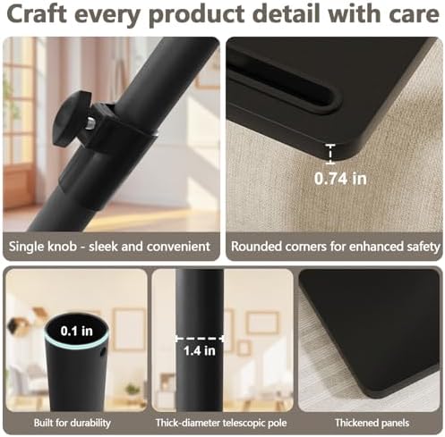 YUHFERA Sofa Armrest Tray Table for Couch - 360° Swivel Height Adjustable End for Small Spaces, Snack Side Table for Bed or Chair with Phone & Tablet Slot (Black,Standard) - Image 3