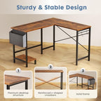 DUMOS L Shaped Computer Corner Desk with PC Stand, Brown - Image 6
