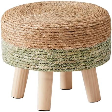 Cpintltr Ottoman Natural Seagrass Footrest Poufs Hand Weave Round Foot Stool for Couch Desk Soft Step Stool Padded Foot Rest with Pine Legs for Living Room Bedroom Natural/Green - Image 4