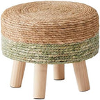 Cpintltr Ottoman Natural Seagrass Footrest Poufs Hand Weave Round Foot Stool for Couch Desk Soft Step Stool Padded Foot Rest with Pine Legs for Living Room Bedroom Natural/Green by CpintltrFruniture