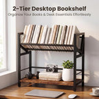 2-Tier Desktop Bookshelf, Office Desk Shelf Organizer, Slanted Book Rack - Image 4