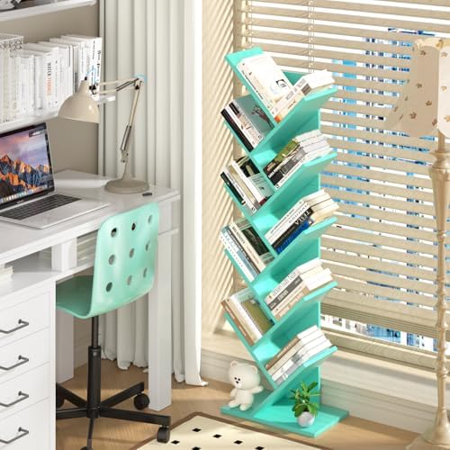 10 Tier Tree Book Shelf, Floor Standing Wood Bookshelf for Narrow Space - Image 6