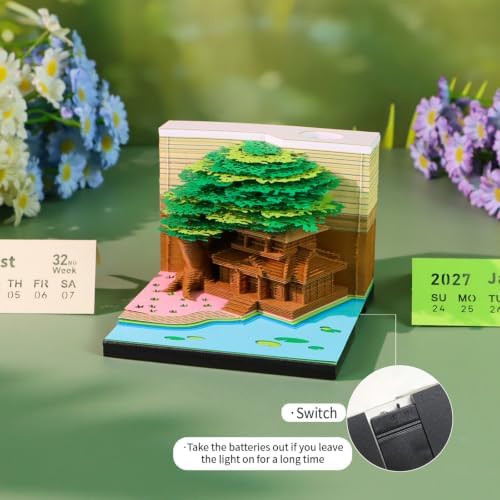 3D Calendar 2027, Desk Time Piece Calendar 2027,Tear-Away 3D Paper Art Notepad w LED Lights,Creative 3D Memo Artsy Pad Calendars, DIY Paper Carving Gift (Marriage Tree-E) - Image 3