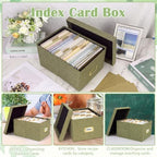 2 Pack Index Card Box 5X8 with 25 Kraft Paper Dividers Green Burlap - Image 4