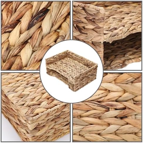 BTSKY 2 Tier Water Hyacinth Letter File Storage Basket, Woven Paper Organizer A4 File Tray Magazine Holder Woven Basket for Desk Document Office Paper Organizer and Storage - Image 4
