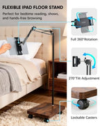 HULISEN Tablet Floor Stand with Wheels, Rolling Stand with 5lb Wood Base - Image 3