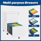 Fesbos 2 Drawers Vertical File Cabinet - Fully Assembled White Under Desk Mobile Filling Cabinet Small Lockable Home Office File Cabinets for A4/Letter/Legal Size - Image 5