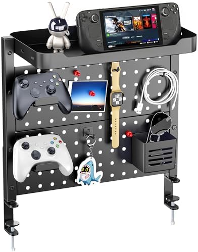 ARES WING Desk Clamp On Pegboard with 16 inches Organizer Shelf, Black by ARESWING