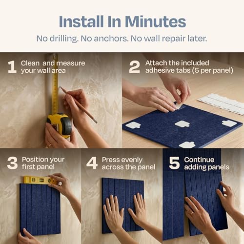 X-Large Cork Board Alternative 12-Pack Felt Bulletin Board Thick and Decorative Pin Board for Home Office Walls 47.24 x 35.43 Inches with 72 Adhesive Tabs - [Denim Blue] - Image 5