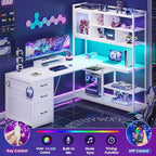 SEDETA 58'' L Shaped Computer Office Desk with 3 Drawers and Bookshelf - Image 4