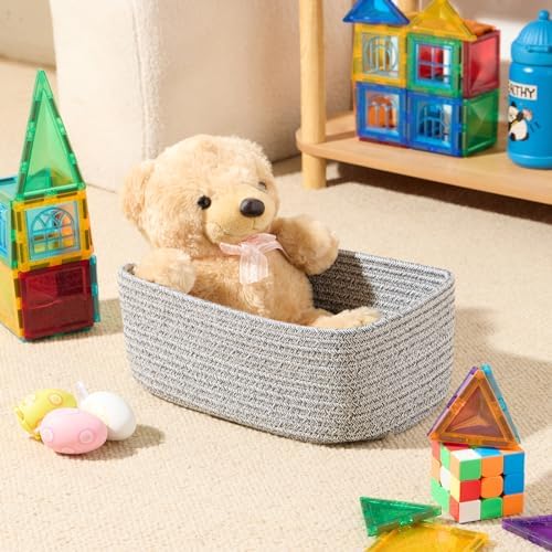 MiniArk Small Storage Baskets for Organizing | Closet Organizer Bins | Shelf Toy Basket | Woven Rope Baskets | Cube Decorative Box | Shallow Basket | 11.5x7.5x4.7” | 4 Packs Mixed Grey - Image 4