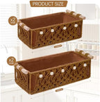 Vesici 4 Pcs Rustic Brown Macrame Storage Basket for Shelves 13 in 11 in Boho Basket Hand Woven Boxes with Wood Handles Beads Decorative Countertop Toilet Tank Cabinet Organizer for Home Room Decor - Image 2