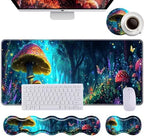Keyboard Wrist Rest+Mouse Wrist Pad+Desk Pad Set,Memory Foam Ergonomic Easy Typing Pain Relief for Computer Laptop Office Home - Mushrooms and Butterflies by DSRGRGFDJ