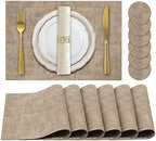 Faux Leather Placemats Set of 6,Heat Resistant Placemats for Dining Table, Easy Clean Non-Slip Place Mats, Waterproof Stain Resistant Wipeable Washable PU Table Mats, (Light Brown) by JUCCWARM