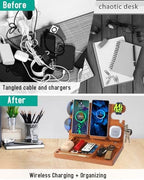 Desk Organizer with 4 Wireless Charging Station for Samsung Devices,27W Dual Wireless Charger Fast Charging for 2 Phones,Galaxy Watch 8/7/6/5/4/3/2,TWS box,Wood Phone Docking Station,Gifts for Men Dad - Image 5