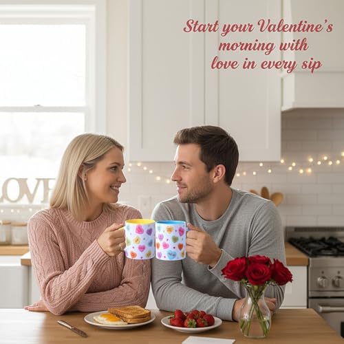 Pickmesh Valentine's Day Coffee Mug Set of 6, 10oz Ceramic Cups with Heart-shaped Handles, Colorful Candy Heart Design, Cute Romantic Gift for Couples, Friends, Party, Kitchen & Home Decor - Image 4