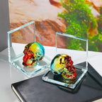 Glass Skull Book Ends for Shelves with Plating Multicolor Crystal Skulls - Image 2