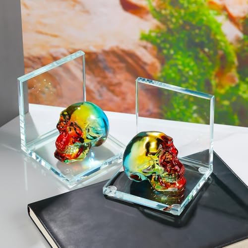 Glass Skull Book Ends for Shelves with Plating Multicolor Crystal Skulls - Image 2