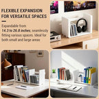 MyGift White Wood Desktop Bookshelf Organizer, Expandable Adjustable Rack - Image 4
