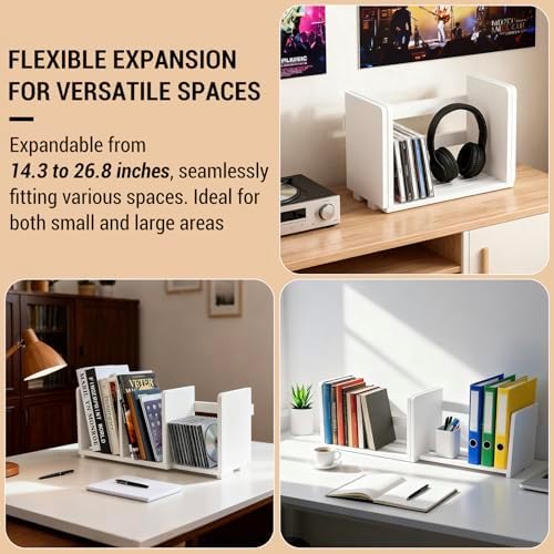 MyGift White Wood Desktop Bookshelf Organizer, Expandable Adjustable Rack - Image 4