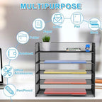 2 Sets 5-Tier Paper Organizer,Paper Tray Holder for Desk,File Holder/Sorter,Legal/Letter Size,A4,File Folder Shelf Organizer for Office,Home,Solid Steel,Mesh,Sturdy,Leakproof,Large Capacity - Image 2