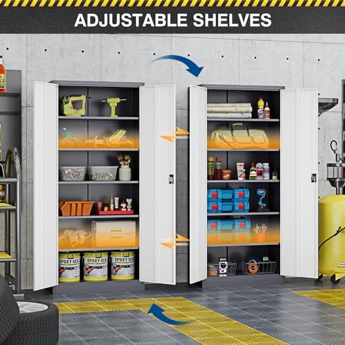 Fesbos Metal Storage Cabinet-71” Tall Steel File Cabinets with Lockable Doors and Adjustable Shelves-Gray&White Steel Storage Cabinet for Home,Kitchen, School, Office, Garage - Image 4