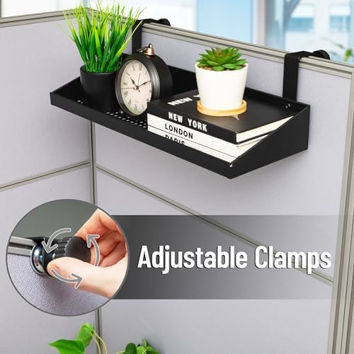 Mind Reader Hanging Cubicle Shelf, Metal Storage Organizer for Cubicle Walls up to 2 Inches Thick, 20.25" x 7", Black - Image 4