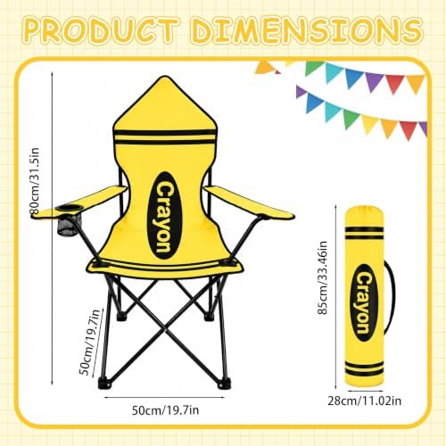 Yellow Crayon Folding Chair for Back to School, Portable Classroom Reading Seat with Armrests, Cup Holder and Carry Bag, School Chair for Study Area and Reading Nook - Image 3