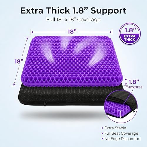 Extra Thick Large Pure Gel Seat Cushion for Long Sitting, Breathable Comfort Cushion for Back, Sciatica, Tailbone & Hip Pain Relief, Washable Portable Cushion for Office Chair, Car, Wheelchair - Image 2