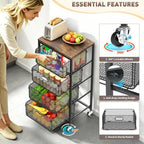 SUNALLY Kitchen Storage Cart with Drawers,Metal Snack Cart Organizer,Black - Image 4