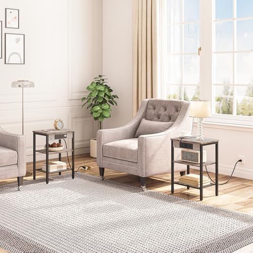 HOOBRO Side Table with Charging Station, Small End Table for Small Space - Image 2