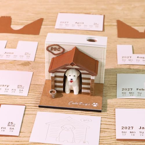 3D Memo Pad Time Piece Calendar 2027, 3D Tear-Off Art Desk Calendar 2027, Creative 3D Memo Pad Paper Art Tree House DIY Paper Carving Decoration (Cute Pet Cottage) - Image 3