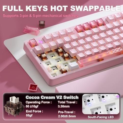 YUNZII AL98 PRO Aluminum Wireless Mechanical Keyboard(Pink,Cocoa Cream V2) - Image 4