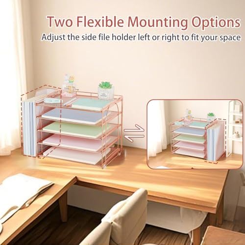 AUPSEN Rose Gold Desk Organizers and Accessories, 5-Tier Desktop Paper File Organizer with Removable File Holder, Desk Accessories & Workspace Organization for Home Office Supplies (Rose Gold) - Image 2