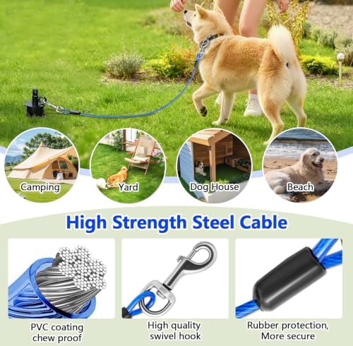 Dog Tie Out Cable&Stake,30FT Dog Leads for Yard,Heavy Duty Ground Anchor - Image 7