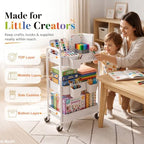 3 Tier Rolling Cart Metal with Wheels, White Three Tiered Carts on Wheels - Image 4