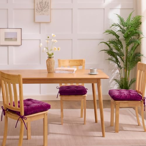 Geetery 4 Pack Velvet Chair Cushions for Dining Chairs, 16" x 16" Soft Velvet Chair Pads with Ties Comfy Solid Seat Cushion Party Home Office Living Room Outdoor Indoor (Purple) - Image 7