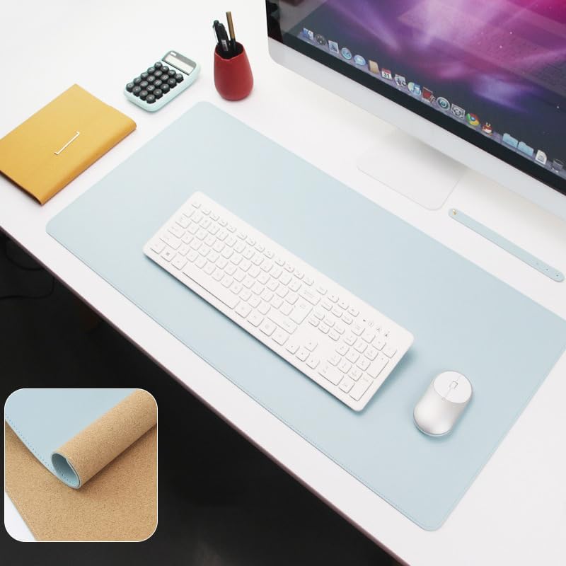 Ruby Lil Natural Cork Large Desk Blotter Protector,Waterproof Office Desk Pad with Stitched Edge,Blue,80x40cm by RubyLil