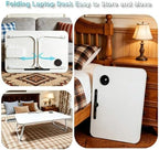 27.6" Home Office Folding Lap Desk with Drawer, Tablet Slot, Cup Holder - Fits up to 18 Inch Laptops, Bed Desk for Reading, Writing, Eating, Portable Laptop Table for Sofa, Coach, Floor (White) - Image 4