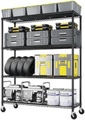 4 Tier Storage Racks Shelving, Heavy Steel Pantry Shelves, Adjustable Wire Shelving Rack with Wheels, Suitable for Garage, Kitchens, Bathroom, Offices, 55" W x 23.6" D x 75.6" H, Black by Unknown