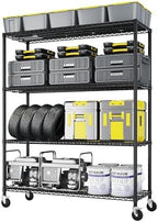 4 Tier Storage Racks Shelving, Heavy Steel Pantry Shelves, Adjustable Wire Shelving Rack with Wheels, Suitable for Garage, Kitchens, Bathroom, Offices, 55" W x 23.6" D x 75.6" H, Black by Unknown